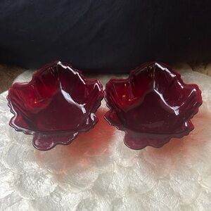 Anchor Hocking Ruby Red, Maple Leaf Shaped Dishes - Set of 2